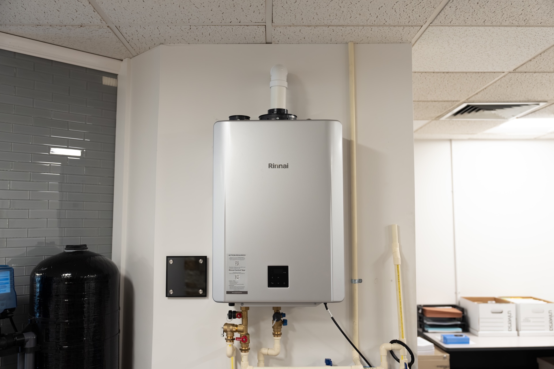 Rinnai water heater on wall